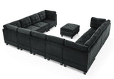 U shape Modular Sectional Sofa，DIY Combination，includes Seven Single Chair， Four Corner and One Ottoman，Black Velvet. - Home Elegance USA