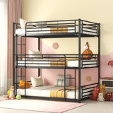 Full-Full-Full Metal  Triple Bed  with Built-in Ladder, Divided into Three Separate Beds,Black - Home Elegance USA