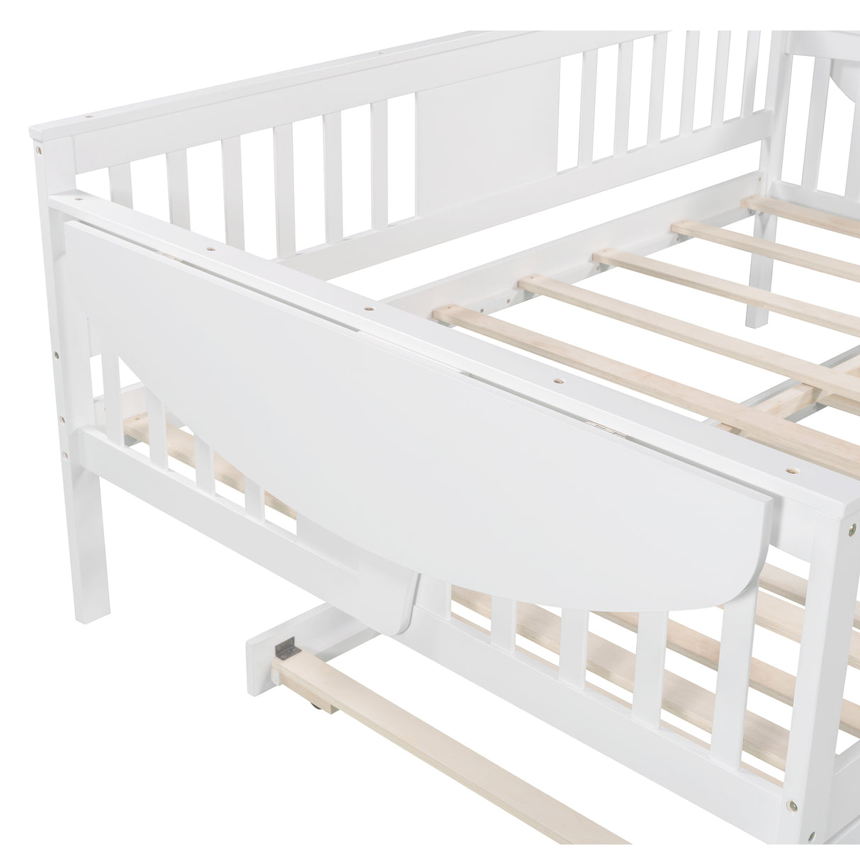 Full size Daybed with Twin size Trundle, Wood Slat Support, White Home Elegance USA