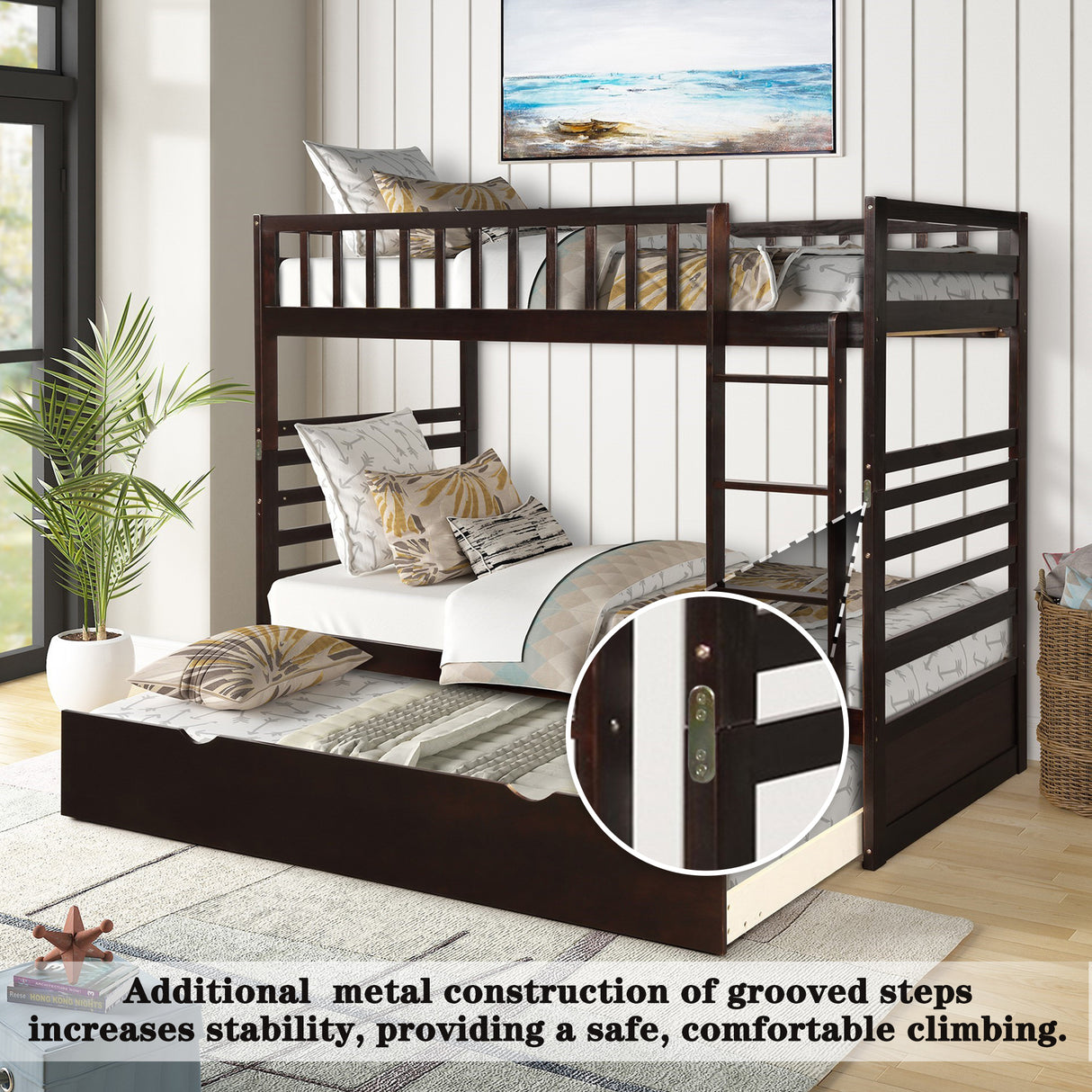 Orisfur. Twin Bunk Beds for Kids with Safety Rail and Movable Trundle bed - Home Elegance USA