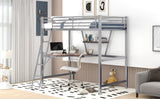 Twin Size Loft Metal&MDF Bed with Desk and Shelf, Silver (Old SKU:SM001105AAN-1) - Home Elegance USA