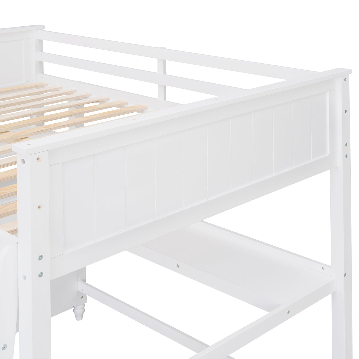 Full size Loft Bed with Drawers and Desk, Wooden Loft Bed with Shelves - White(OLD SKU:LT000529AAK) Home Elegance USA