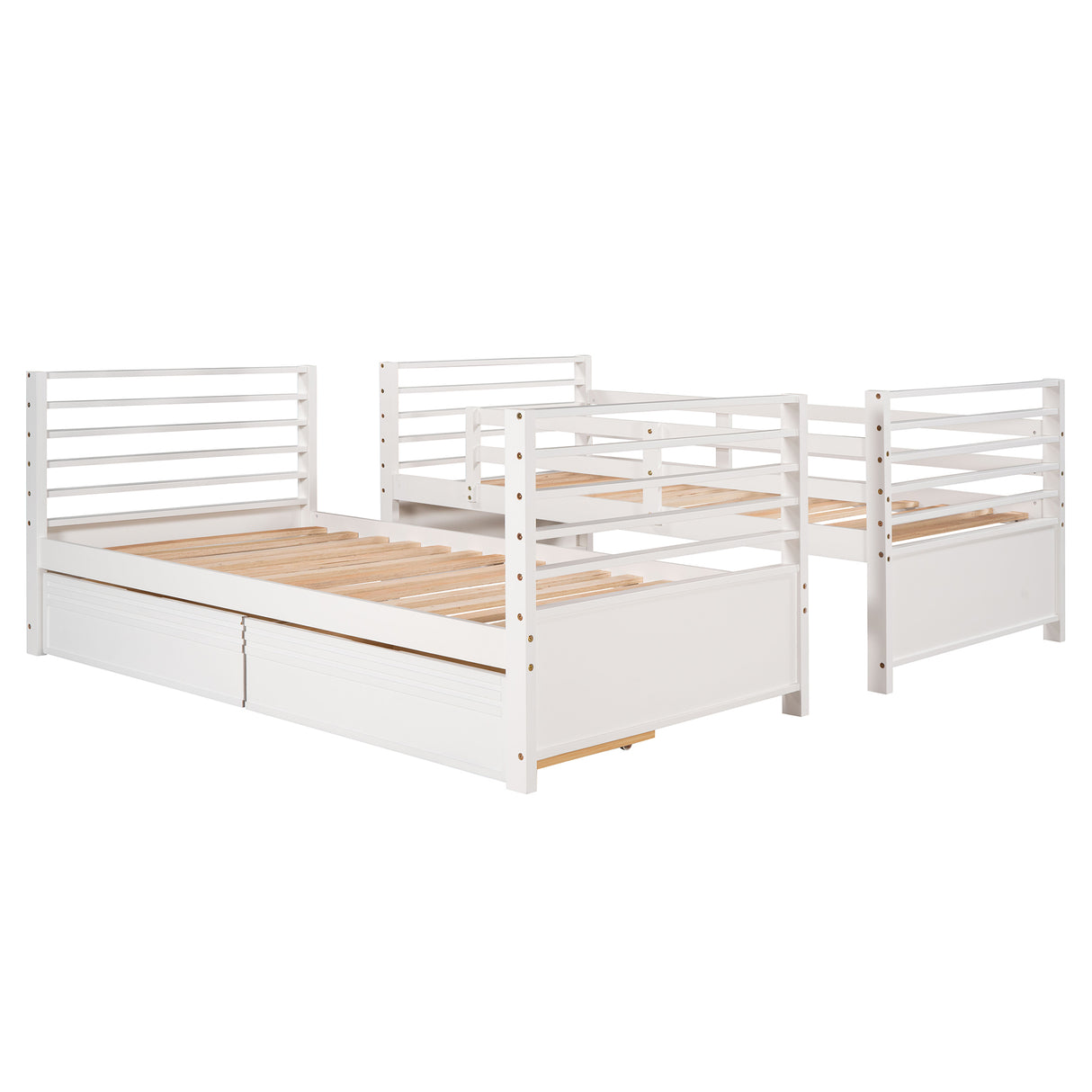 Twin over Twin Wood Bunk Bed with Two Drawers - White - Home Elegance USA