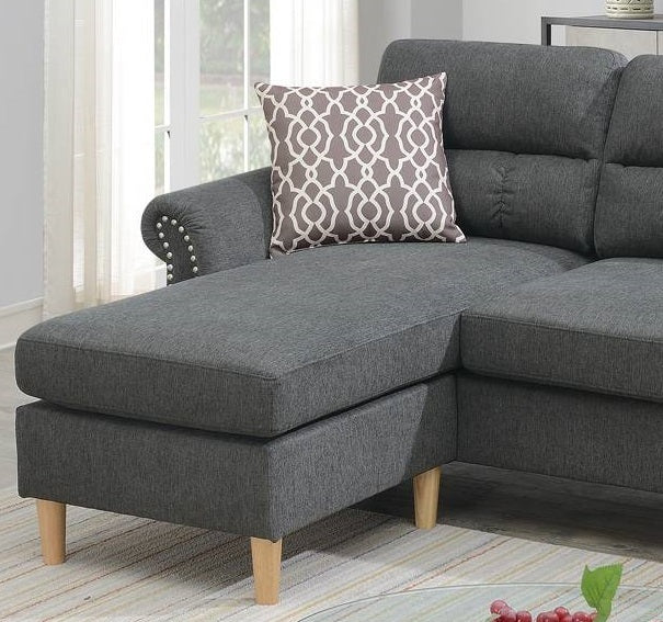 Slate Color Polyfiber Reversible Sectional Sofa Set Chaise Pillows Plush Cushion Couch Nailheads - Home Elegance USA