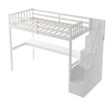 Twin Size Loft Bed with Staircase and Built-in Desk ,White - Home Elegance USA