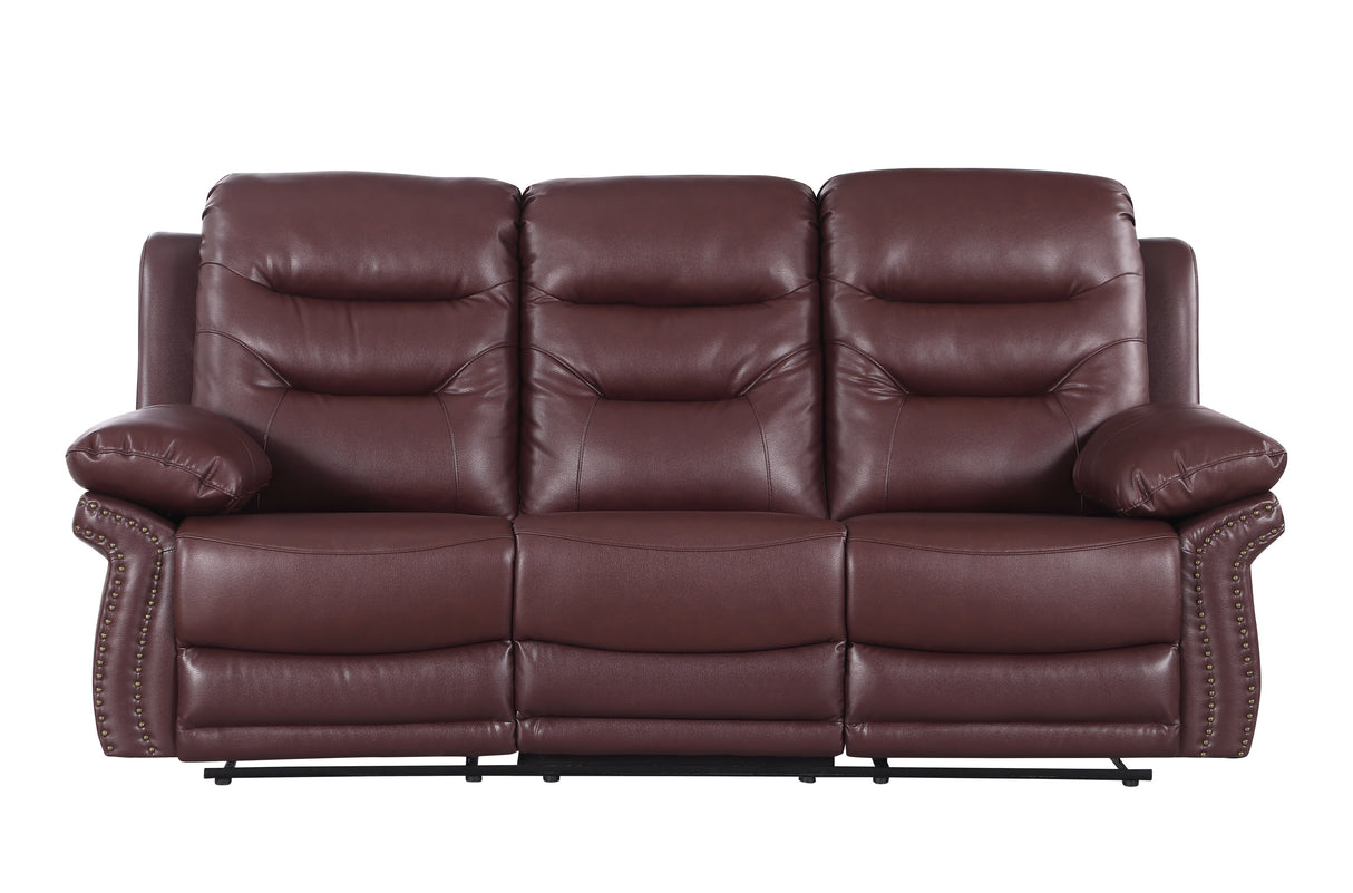 Global United  Leather Air Upholstered Reclining Sofa with Fiber Back Home Elegance USA