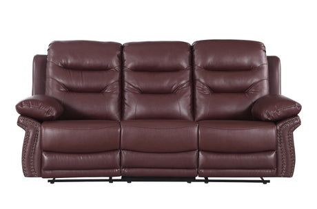 Global United  Leather Air Upholstered Reclining Sofa with Fiber Back Home Elegance USA