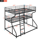 Full XL over Twin XL over Queen Size Triple Bunk Bed with Long and Short Ladder,Black - Home Elegance USA