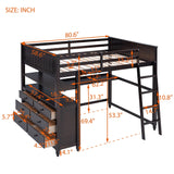 Full size Loft Bed with Drawers and Desk, Wooden Loft Bed with Shelves - Espresso(OLD SKU:LT000529AAP) Home Elegance USA