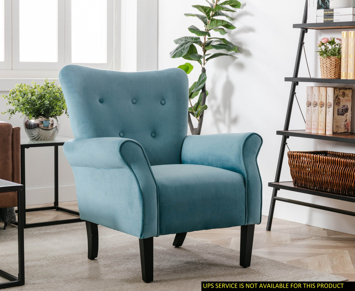 Stylish Living Room Furniture 1pc Accent Chair Blue Button-Tufted Back Rolled-Arms Black Legs Modern Design Furniture - Home Elegance USA