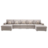 Nolan Beige Linen Fabric 5Pc Double Chaise Sectional Sofa with Pillows and Interchangeable Legs - Home Elegance USA