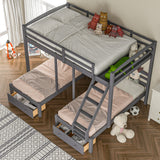 Full over Twin & Twin Bunk Bed,Triple Bunk Bed with Drawers, Gray - Home Elegance USA