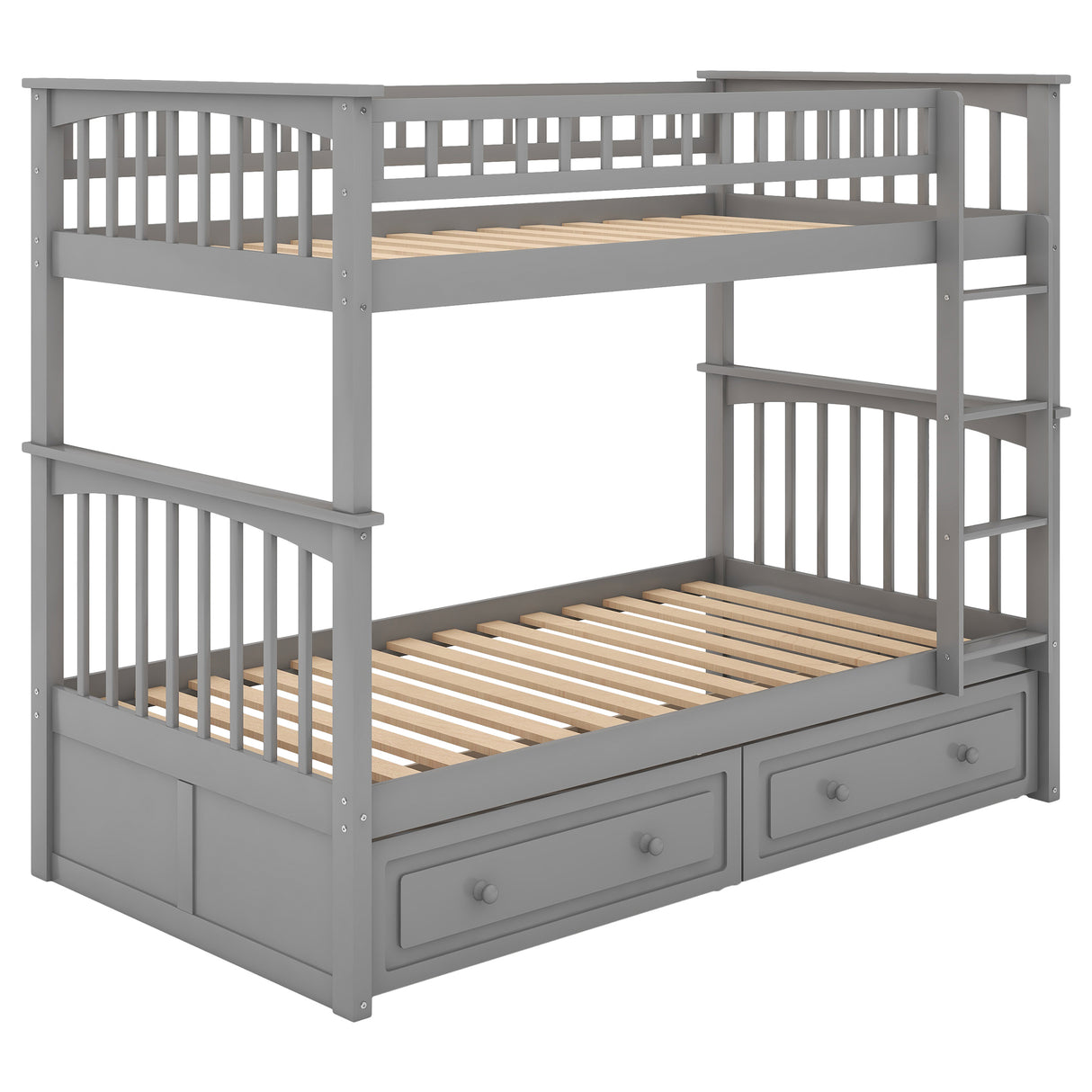 Twin over Twin Bunk Bed with Drawers, Convertible Beds, Gray - Home Elegance USA