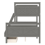 Twin over Full Bunk Bed with Ladder, Two Storage Drawers, Safety Guardrail, Gray - Home Elegance USA