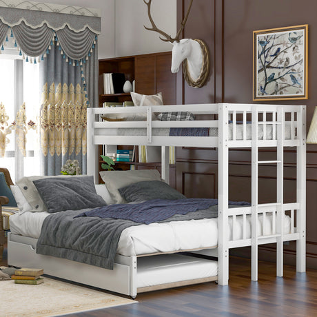 Twin over Pull-out Bunk Bed with Trundle, White - Home Elegance USA