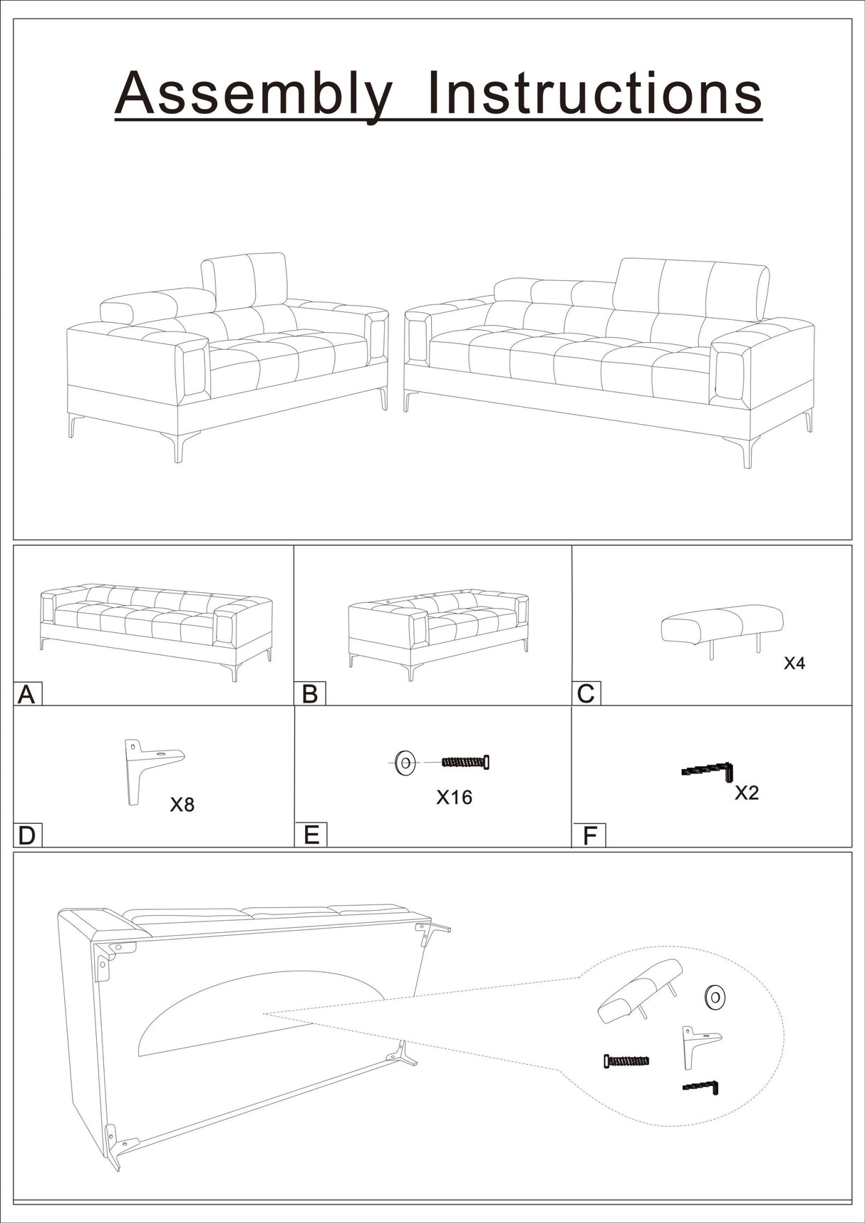 White Faux Leather Living Room 2pc Sofa set Sofa And Loveseat Furniture Couch Unique Design Metal Legs Adjustable Headrest Home Elegance USA