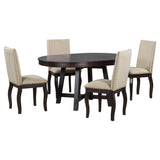 TREXM 5-Piece Farmhouse Dining Table Set Wood Round Extendable Dining Table and 4 Upholstered Dining Chairs (Espresso) - Home Elegance USA