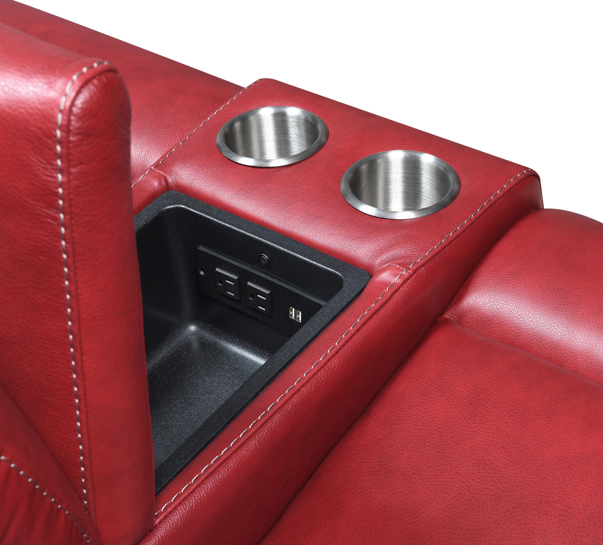 Contemporary Wine Top-Grain Leather Motion Set - Power Recline, USB Charging - Ultimate Comfort and Style Home Elegance USA