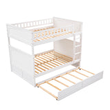 Full Over Full Bunk Bed with Twin Size Trundle, Pine Wood Bunk Bed with Guardrails, White （Old SKU:LP000044AAK） - Home Elegance USA