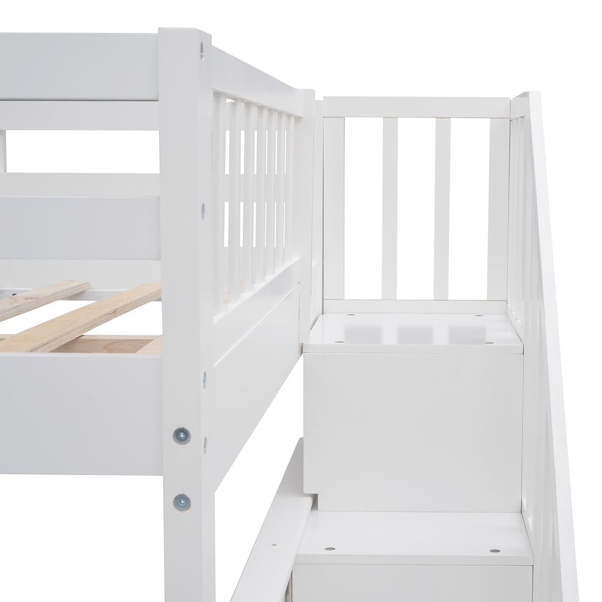 Stairway Full-Over-Full Bunk Bed with Storage and Guard Rail for Bedroom, Dorm, White color(OLD SKU :LP001110AAK) - Home Elegance USA