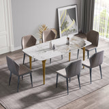 70.87"Modern artificial stone Pandora white curved golden metal leg dining table-can accommodate 6-8 people - Home Elegance USA