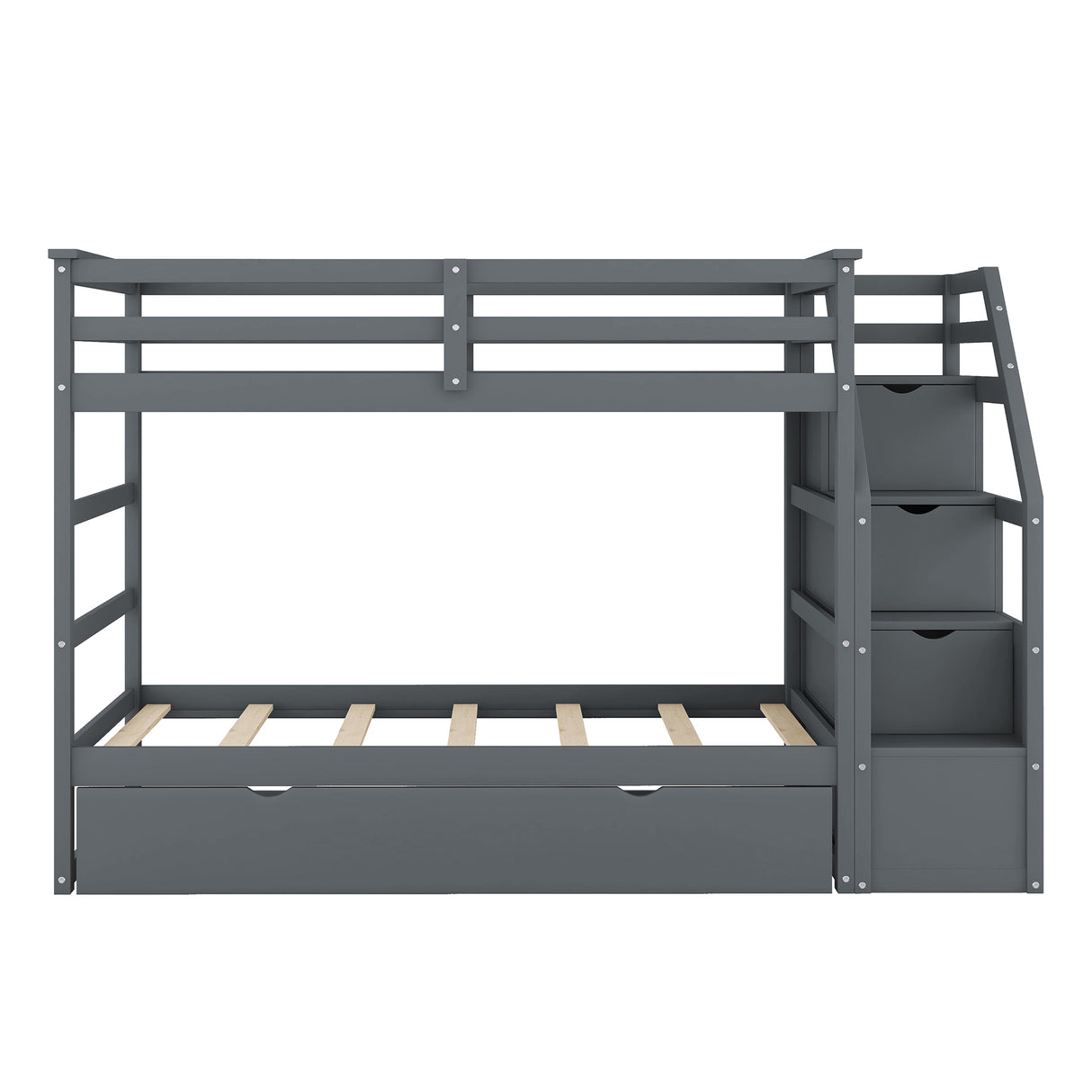 Twin-Over-Twin Bunk Bed with Twin Size Trundle and 3 Storage Stairs,Gray (OLD SKU :LP000064AAE) - Home Elegance USA