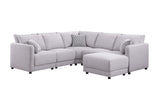 Penelope Light Gray Linen Fabric Reversible L-Shape Sectional Sofa with Ottoman and Pillows - Home Elegance USA