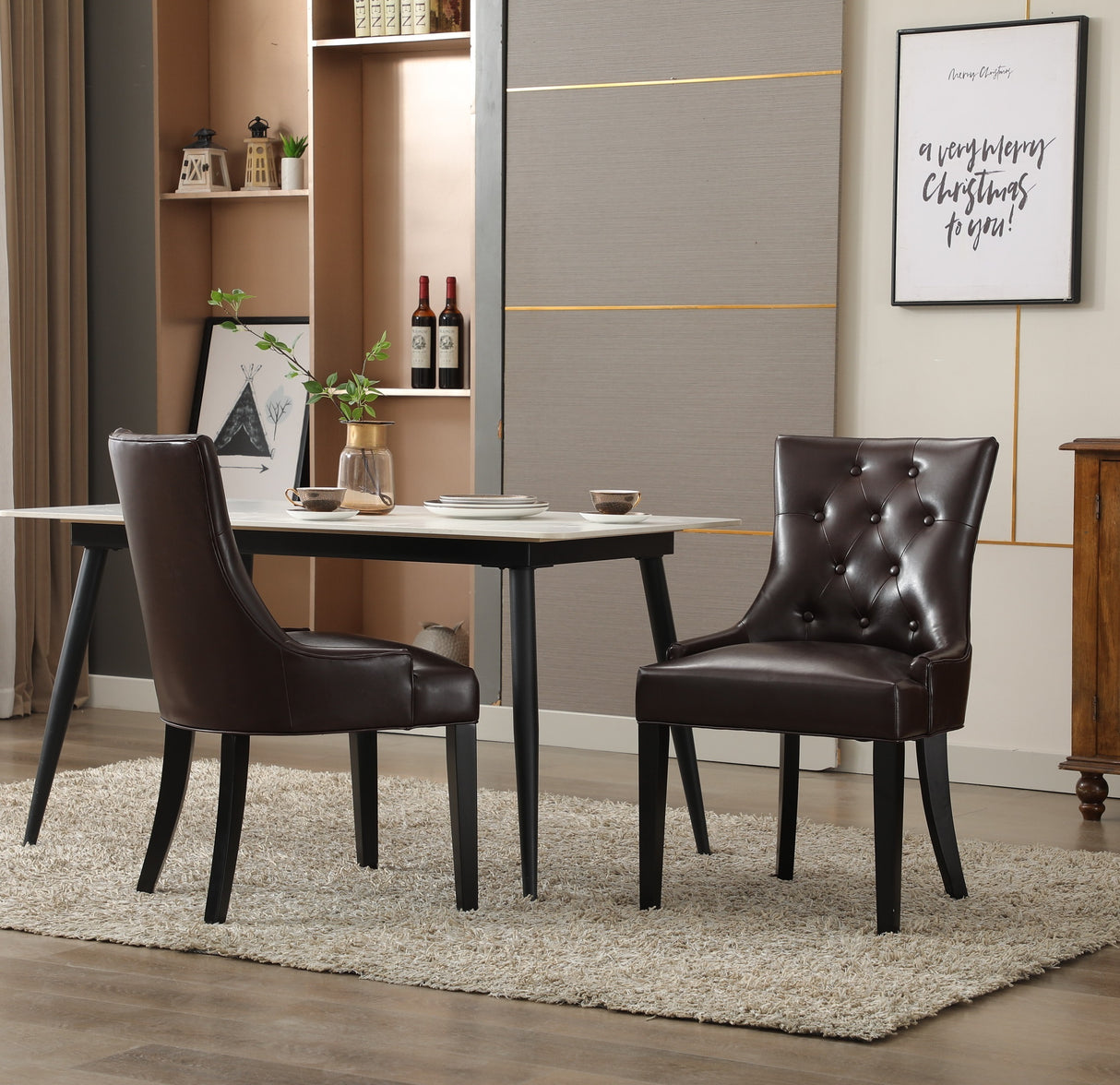 Dark Brown Bounded leather Dinng Chair Living Room Chair (2 pcs set) - Home Elegance USA