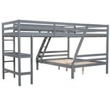 L-Shaped Twin over Full Bunk Bed and Twin Size Loft Bed with Built-in Desk,Gray - Home Elegance USA