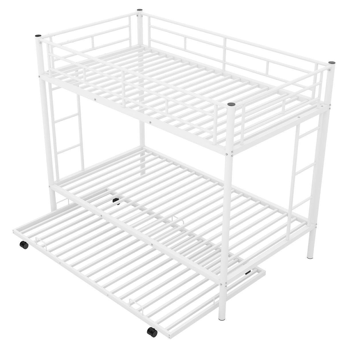 Twin over Twin Bunk Bed with Trundle, White - Home Elegance USA