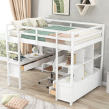 Full Size Loft Bed with Built-in Desk with Two Drawers, and Storage Shelves and Drawers,White - Home Elegance USA