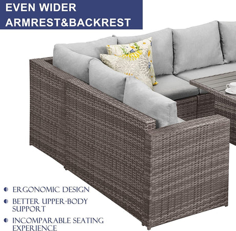 7 - Pieces PE Rattan Wicker Patio Dining Sectional Cusions Sofa Set with Grey cushions - B082S00024 - image - 6