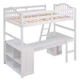 Twin size Loft Bed with Drawers, Cabinet, Shelves and Desk, Wooden Loft Bed with Desk - White(OLD SKU :LT000505AAK) - Home Elegance USA