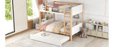 Full over Full Bunk Bed with Storage Shelves, Twin Size Trundle and Ladder, White - Home Elegance USA