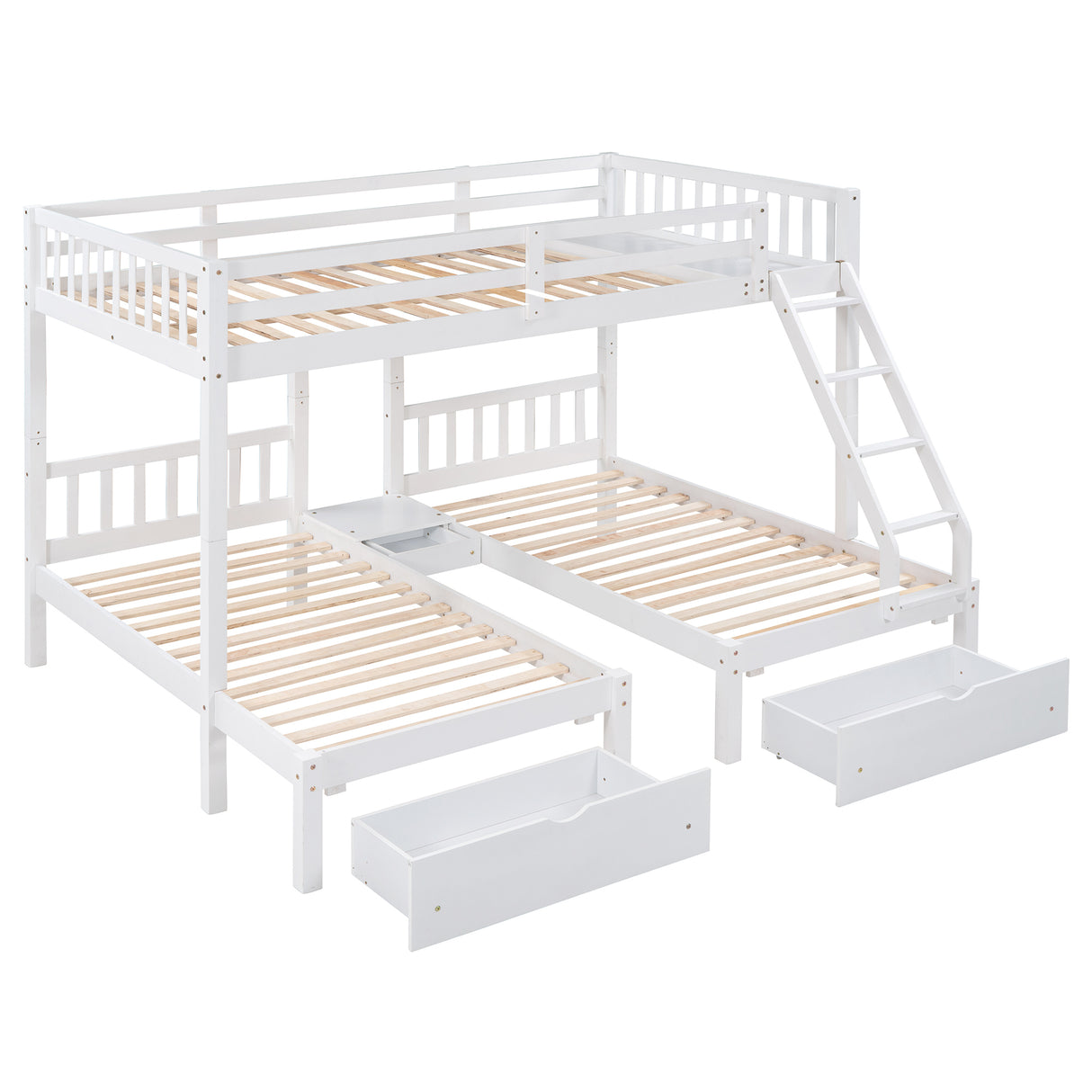 Full Over Twin & Twin Bunk Bed, Wood Triple Bunk Bed with Drawers and Guardrails, White (OLD SKU: LP000143AAK) - Home Elegance USA