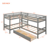 Twin L-Shaped Bunk bed with Drawers-Gray(OLD SKU :LP000038AAE) - Home Elegance USA