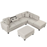 104.5" Modern Sectional Sofa with Storage Ottoman, L - Shape Couch with 2 Pillows and Cup Holder,Sectional Sofa with Reversible Chaise for Living Room,Light Gray | Home Elegance USA