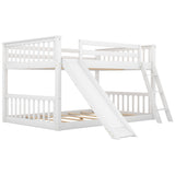 Full over Full Bunk Bed with Convertible Slide and Ladder, White - Home Elegance USA