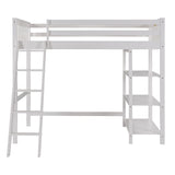 Loft Bed with Storage Shelves, Pine Wooden Loft Bed , No Box Spring Needed,Twin,White - Home Elegance USA