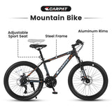 S24102  Elecony Saver100 24 Inch Mountain Bike Boys Girls, Steel Frame, Shimano 21 Speed Mountain Bicycle with Daul Disc Brakes and Front Suspension MTB