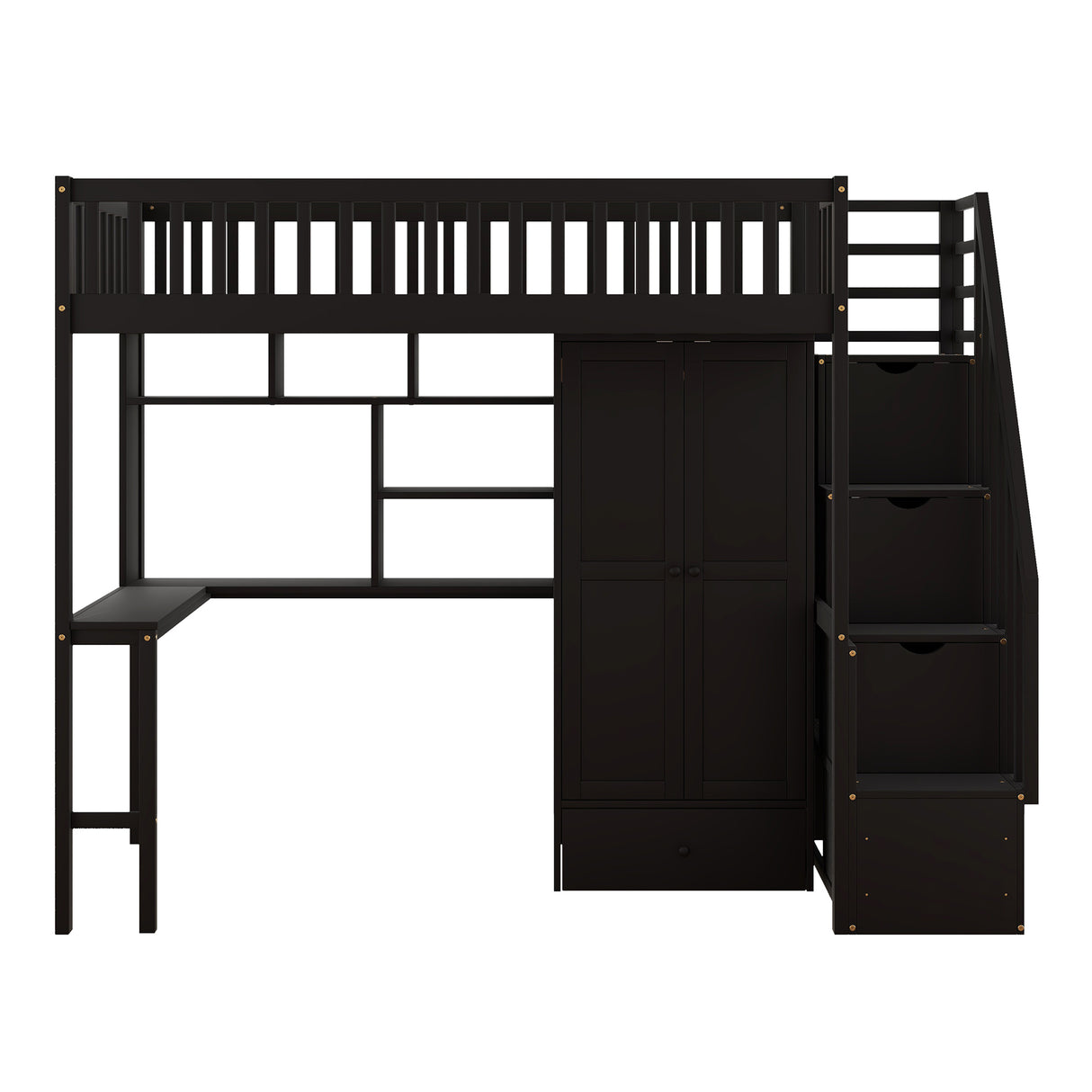 Twin size Loft Bed with Bookshelf,Drawers,Desk,and Wardrobe-Espresso - Home Elegance USA