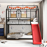 Twin Over Twin Metal Bunk Bed ,Metal Housebed With Slide,Three Colors Available.(Black with Red Slide)(OLD SKU :LP000095AAJ) - Home Elegance USA