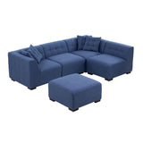 Sectional Sofa with Ottoman DIY Combination Sofa Blue - Home Elegance USA