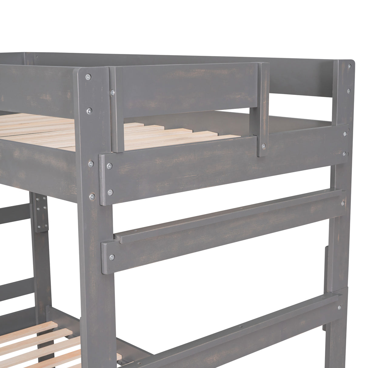 Twin over Twin Wood Bunk Bed with 2 Drawers, Gray - Home Elegance USA