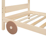 Twin Size Car-Shaped Convertible Bunk Bed, White, Natural+Brown - Home Elegance USA