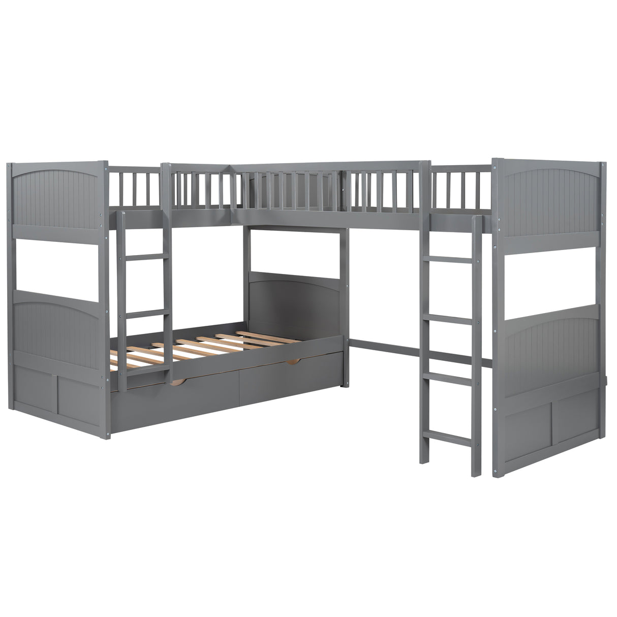 Twin Size Bunk Bed with a Loft Bed attached, with Two Drawers,Gray - Home Elegance USA