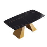 70.87"Modern artificial stone black curved golden metal leg dining table - can accommodate 6 - 8 people - W1535S00097 - image - 5