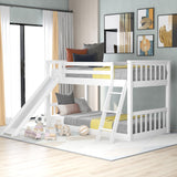 Twin over Twin Bunk Bed with Convertible Slide and Ladder, White - Home Elegance USA