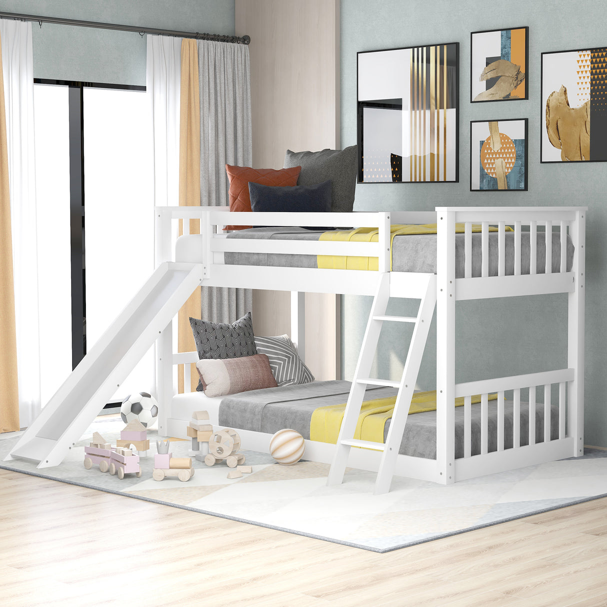 Twin over Twin Bunk Bed with Convertible Slide and Ladder, White(Old SKU: SM000213AAK-1)