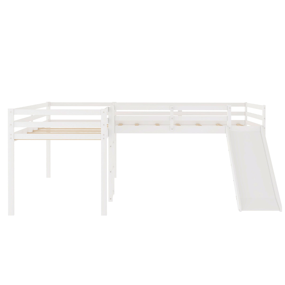 L-Shaped Twin Size Loft Bed with Ladder and Slide, White - Home Elegance USA